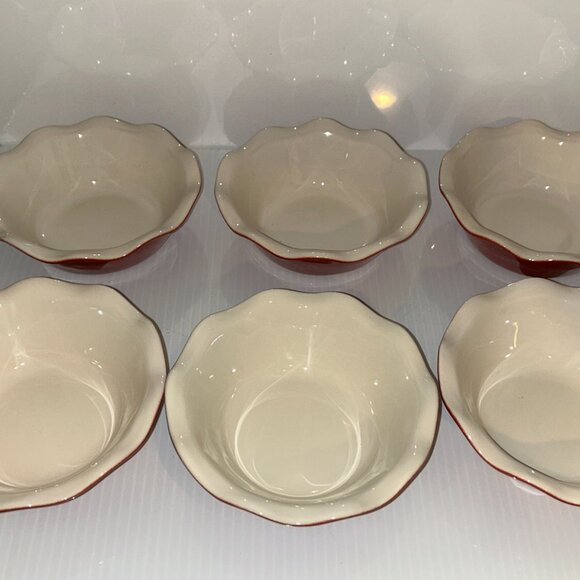 Emile Henry Ramekins Set of Six, Red Ceramic, 5.5"D, France - Picture 2 of 3